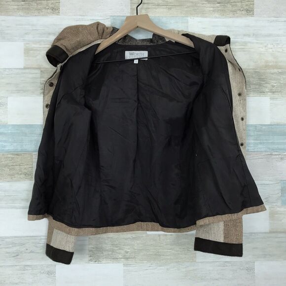 Worth Tweed Button Up Jacket Rolled Collar Brown Tan Plaid Womens 10 Petite 10P - Picture 5 of 8